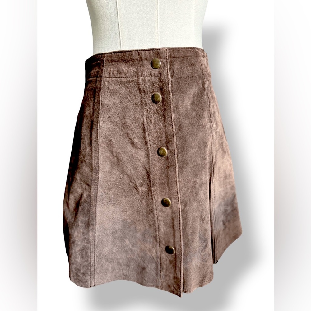 Vtg Wet Seal 100% Leather Suede Chocolate Brown Mini Skirt Y2K‎ Sz 3/25 Small